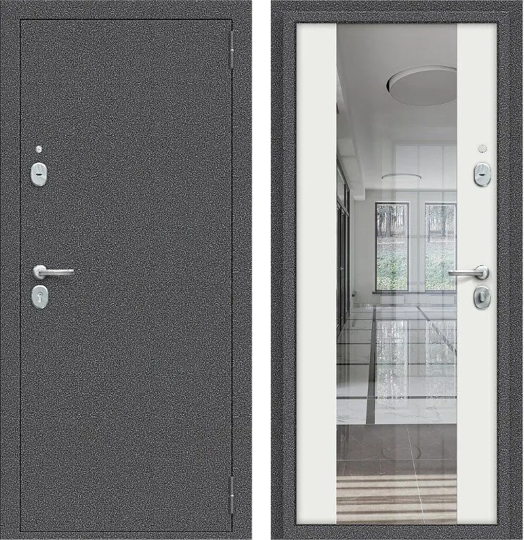 Фото Дверь Браво Север-7 Антик Серебряный/Белый Зеркало DIS007078